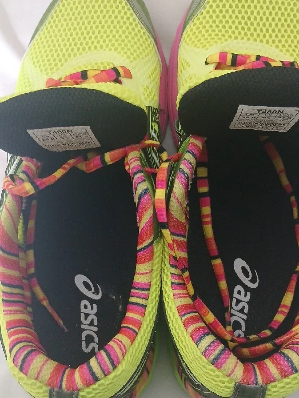 Asics Women Neon Yellow Athletic Running Shoes with Pink Accents